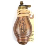 An attractive small French embossed copper powder flask, “classical figure in panel” (R436),