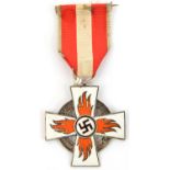 A Third Reich silvered and enamel Fire Service 2nd Class decoration, with ribbon and pin. GC (