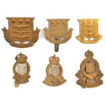 6 Ordnance/R Ordnance Corps cap badges: large shield puggaree, small shield officer’s gilt (blades