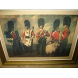 A colour print of 5 Grenadier Guards, 1849, in full dress, with regimental goat, framed 23” x 30”,