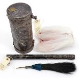 A feather plume for rifle regiment officer’s busby, 9”, with socket, in its tin case, and a white