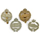 4 R Tank Corps/Regt cap badges: brass 1st patt, WM 2nd patt facing right and facing left and ERII.