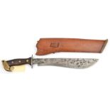 A machete, swollen SE blade 12½”, iron crossguard facetted on lower edge, darkwood grips with 3