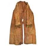 An early soft brown leather flying coat, velvet cuffs, silk lining. GC (some wear).