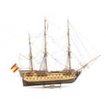 A 1:90 scale model of a Spanish 18th century 74-gun man of war, San Juan Nepomuceno. A well-