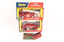 2 Dinky Toys. E.R.F. Fire Tender (266) and Merryweather Marquis Fire Tender - AEC (285). Both in red