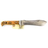 A Puma “White Hunter” knife, multi facetted swollen blade 6”, thumbpiece half crossguard, shaped
