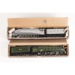 2 Liliput Modelbahn OO-HO Class A4 locomotives and tenders. A BR Merlin, RN 60027 (1050) in lined