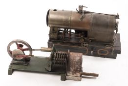 2 Live Steam stationery engines. An early 20th century 2-cylinder steam engine with boiler mounted