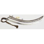 A late 18th century light company officer’s service sword, plain steeply curved, flat blade 26”,