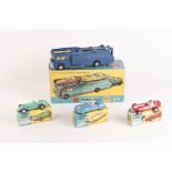 A Corgi Toys Gift Set 16, Ecurie Ecosse. Comprising Transporter with orange lettering, a Vanwall