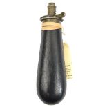 A bag shaped leather covered powder flask, by Dixon & Sons, 7¼” overall, the GS patent top with