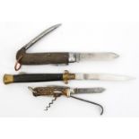 3 folding pocket knives: military type clasp knife, with blade, tin opener and spike, the blade