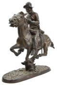 An equestrian bronze figure in the style of Frederick Remington, of an aged US cavalryman with
