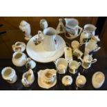 26 pieces of crested china, including Union jug, arms of Gloucester, Grafton China urn, Warwick,