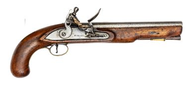 A mid 19th century 16 bore flintlock “ship’s pistol”, 15” overall, barrel 9¼” with London proofs;