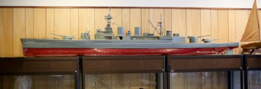 A partially constructed model of the Battle Cruiser HMS Hood. The construction work carried out so