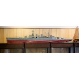 A partially constructed model of the Battle Cruiser HMS Hood. The construction work carried out so