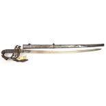 A Vic 1827 pattern Rifle Volunteer officer’s sword, plated blade 32½”, etched on one side with