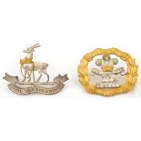 2 officers gilt and silver plated cap badges: R Warwicks, GC, and S Lancs, VGC