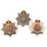 3 Hampshire officers cap badges: KC Hampshire and enamelled R Hampshire, GC, ERII enamelled R