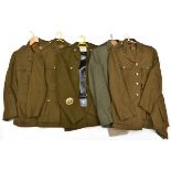 5 ERII khaki SD jackets: Major RA and pair overalls, another without overalls, and another with KC