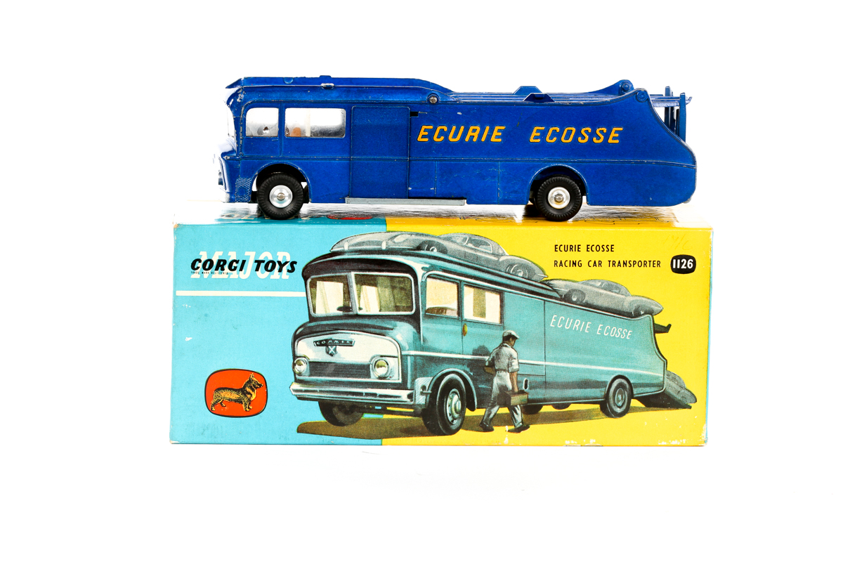 A Corgi Toys Ecurie Ecosse Racing Car Transporter (1126). An example in blue with orange lettering