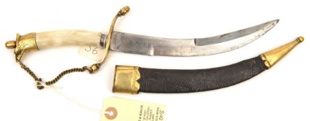 An Indian made dagger, or dirk of naval type, curved blade 8”, DE at point, and lightly etched