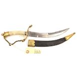 An Indian made dagger, or dirk of naval type, curved blade 8”, DE at point, and lightly etched