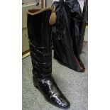 A pair of Hussar officers black PL boots, gilt braided tops with oval bosses, artificially