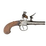 A 48 bore flintlock boxlock pocket pistol, c 1800, 7¼” overall, turn off barrel 2” with unofficial