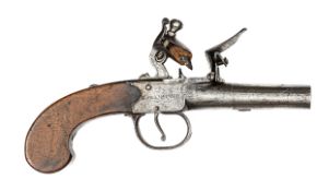 A 48 bore flintlock boxlock pocket pistol, c 1800, 7¼” overall, turn off barrel 2” with unofficial