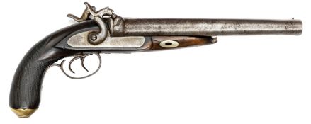 A double barrelled 10 bore percussion holster pistol of the type favoured by Indian Irregular