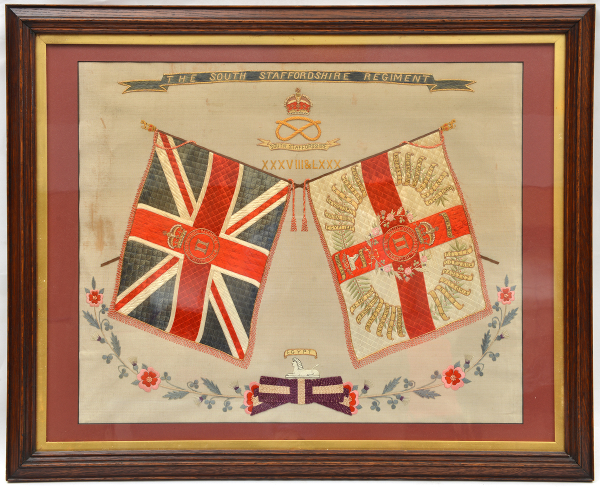 A post 1902 embroidered silk colours of the 2nd Bn The S.Staffordshire Regt, with title scroll,