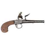 A 48 bore cannon barrelled flintlock boxlock pocket pistol by Barbar, London, c 1770, 9¼” overall,