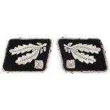 A pair of bullion embroidered collar patches to an SS Brigadefuhrer. GC