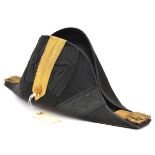 A Vic RN Quartermaster’s cocked hat, bullion tassels fore and aft, gilt lace loop and purl button,