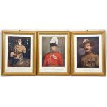 A set of 9 coloured prints of Boer War period officers, with biographical details on the back,
