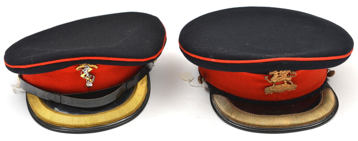 A Post 1953 REME officer’s blue SD cap, gilt and silvered badge; a similar cap bearing Buffs OR’s