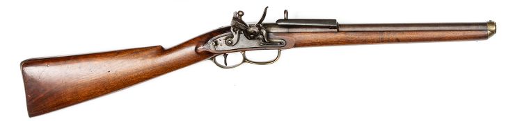 A rare .56” Sartoris patent breech loading flintlock cavalry carbine,31½” overall, smooth bore