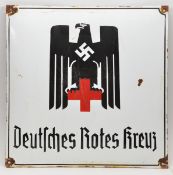 A Deutsches Rotes Kreuz (German Red Cross) enamelled wall plaque, 20” x 20”, black on white with red