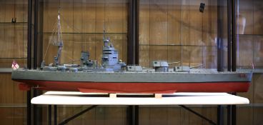 A well constructed and detailed radio controlled model ship. A large model of HMS Rodney as launched