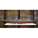 A well constructed and detailed radio controlled model ship. A large model of HMS Rodney as launched