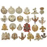 24 different infantry cap badges, including R Sussex (slide broken), Essex (slide missing), L N