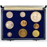 South Africa: Proof set of coins 1963, including gold 2 Rand and 1 Rand , 50 Cents to ½ cent (9