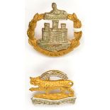 2 officers gilt and silver plated badges: R Leicster beret and Dorset cap. VGC