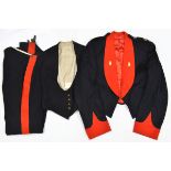 A Royal Marines officer’s scarlet mess jacket and cummerbund. An RAOC mess jacket, waistcoat and