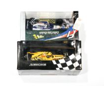 2 limited issue 1:18 scale racing cars. A Minichamps 1:18 Jordan Honda F1 racing car in yellow/black