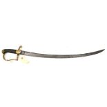 A yeomanry trooper’s sword, curved flat blade 28”, with back fuller for two thirds length, brass