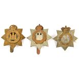 3 Devonshire Regt cap badges: Vic, KC and all brass. GC